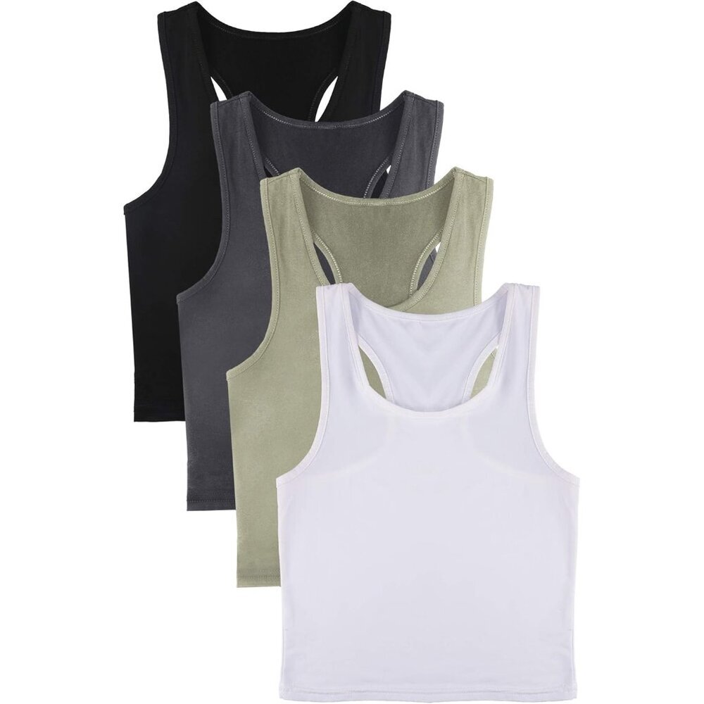 4-Piece Women's Sleeveless Racerback Crop Tank Tops - Versatile Summer Wear - Picture 4 of 7